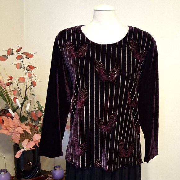 NWT Scoop Neck Purple Embroidered Blouse Long Sleeve Women’s Top 12 - Picture 3 of 9